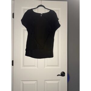 Bellatrix Short Sleeve Lace Accent Top Medium Black